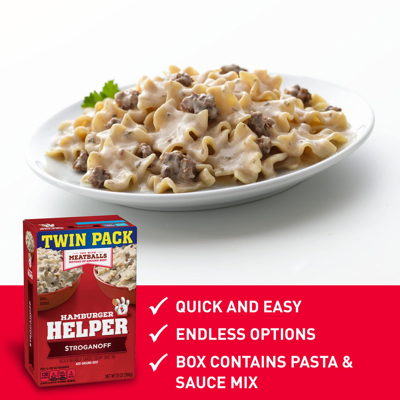 Hamburger Helper Stroganoff, Pasta & Creamy Sauce Mix, Twin Pack, 13 oz