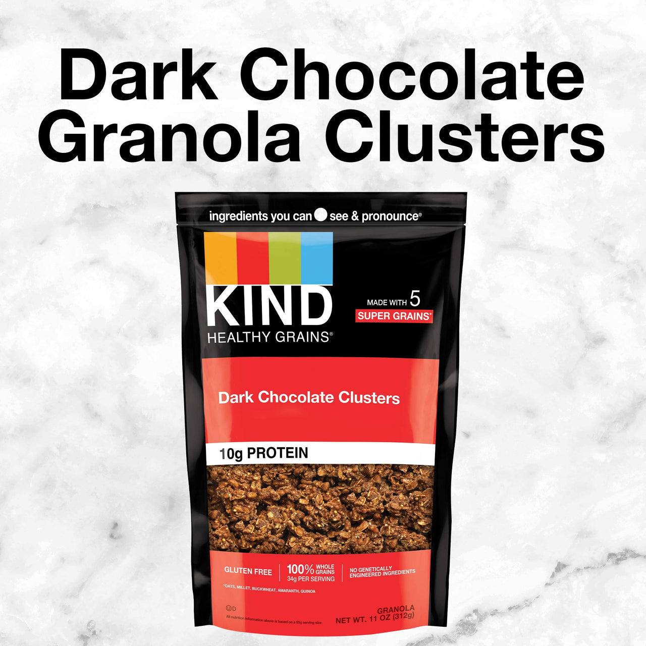 KIND Healthy Grains Clusters, Dark Chocolate Granola, Healthy Snacks, Gluten Free, 10g Protein, 1 Count