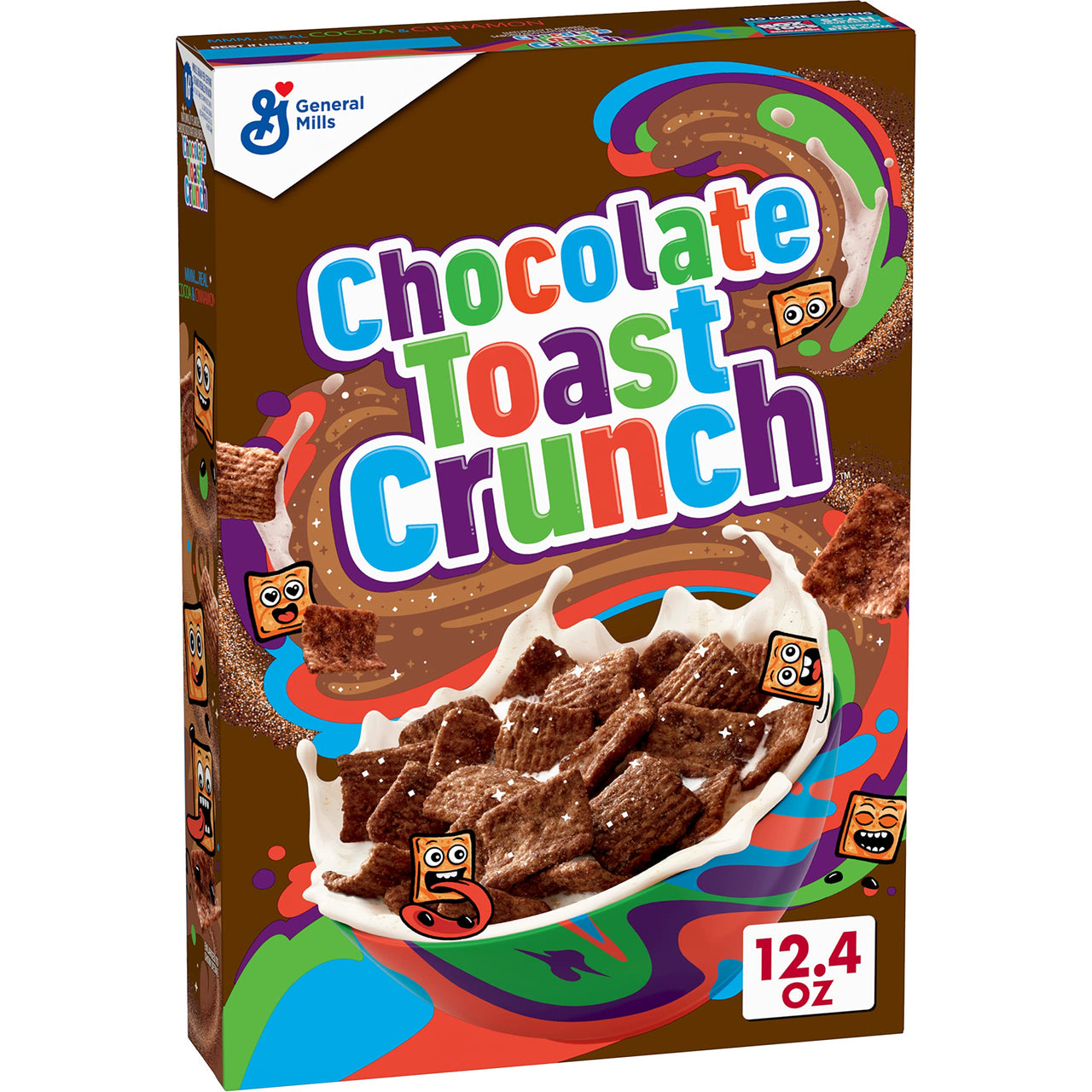 Chocolate Toast Crunch Breakfast Cereal,Crispy Chocolate Cinnamon Cereal, 12.4 oz. Cereal Box