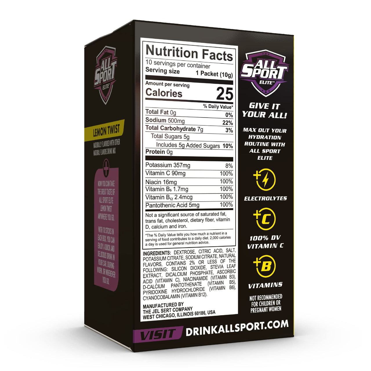 All Sport ELITE - Electrolyte Hydration Performance - Lemon Twist - Singles To Go Powder Packets (10 Sticks)