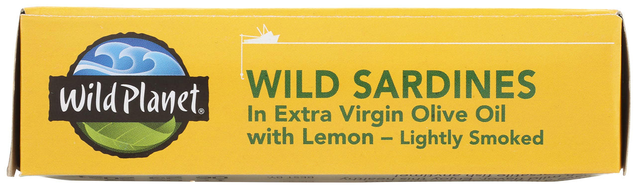 Wild Planet, Wild Sardines In Extra Virgin Olive Oil with Lemon, Lightly Smoked, Tinned Fish, Sustainably Caught, Non-GMO, Kosher, Gluten Free, Keto and Paleo, 4.4 Ounce Single Unit