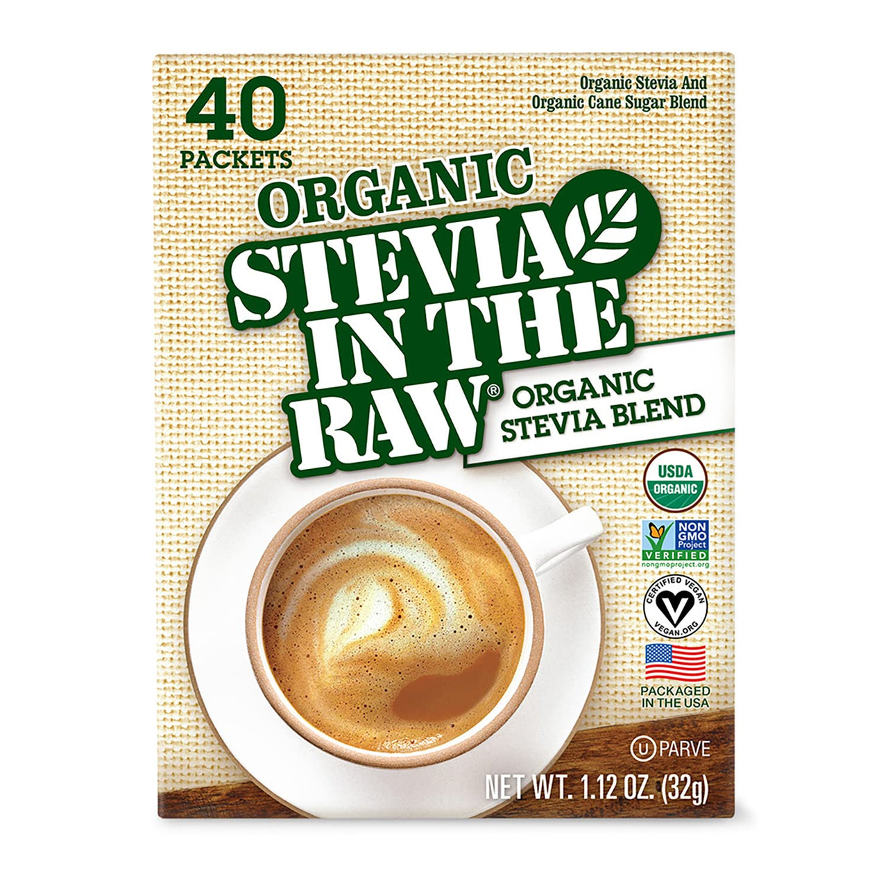 Organic Stevia In The Raw, Plant Based Zero Calorie Natural Sweetener, No Added Flavors or erythritol, Sugar Substitute, Sweetener for Coffee, Hot & Cold Drinks, Non-GMO, Vegan, Gluten-Free, 40 Count Packets (Pack of 1)