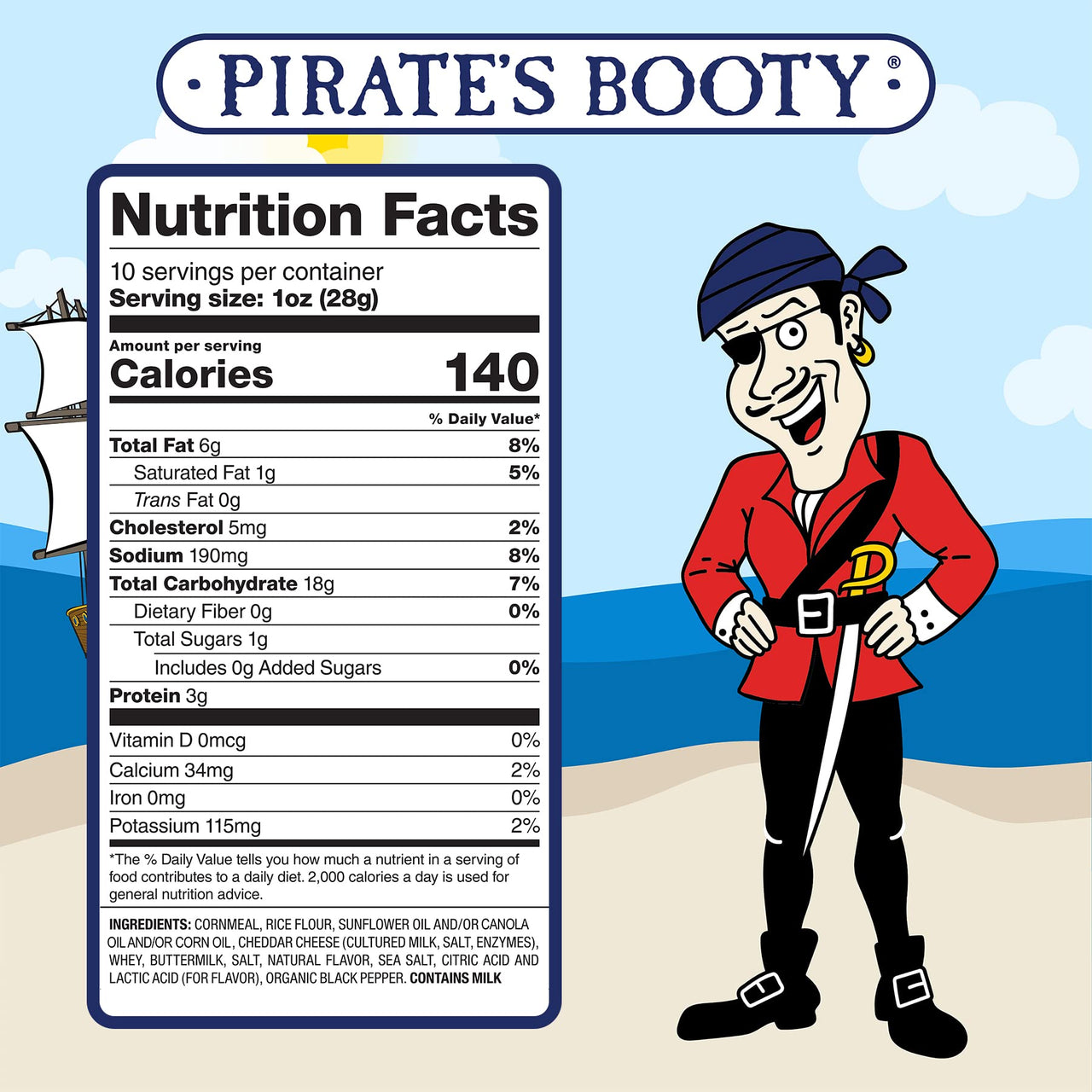 Pirate's  Booty Cheese Puffs, Healthy Kids Snacks, Easter Snacks, Real Aged White Cheddar, 10oz Party Sized Bag