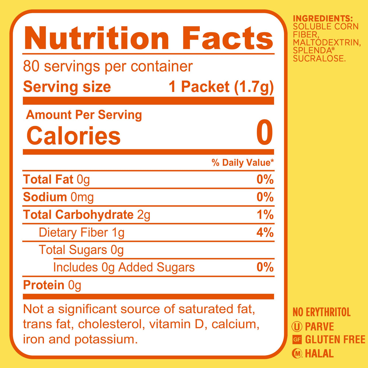 Splenda--No Calorie Sweetener 1G of Fiber Packets, 80 Count (Pack of 1), Sugar Substitute for Use with Coffee, Tea, Fruit, Cereal, and More