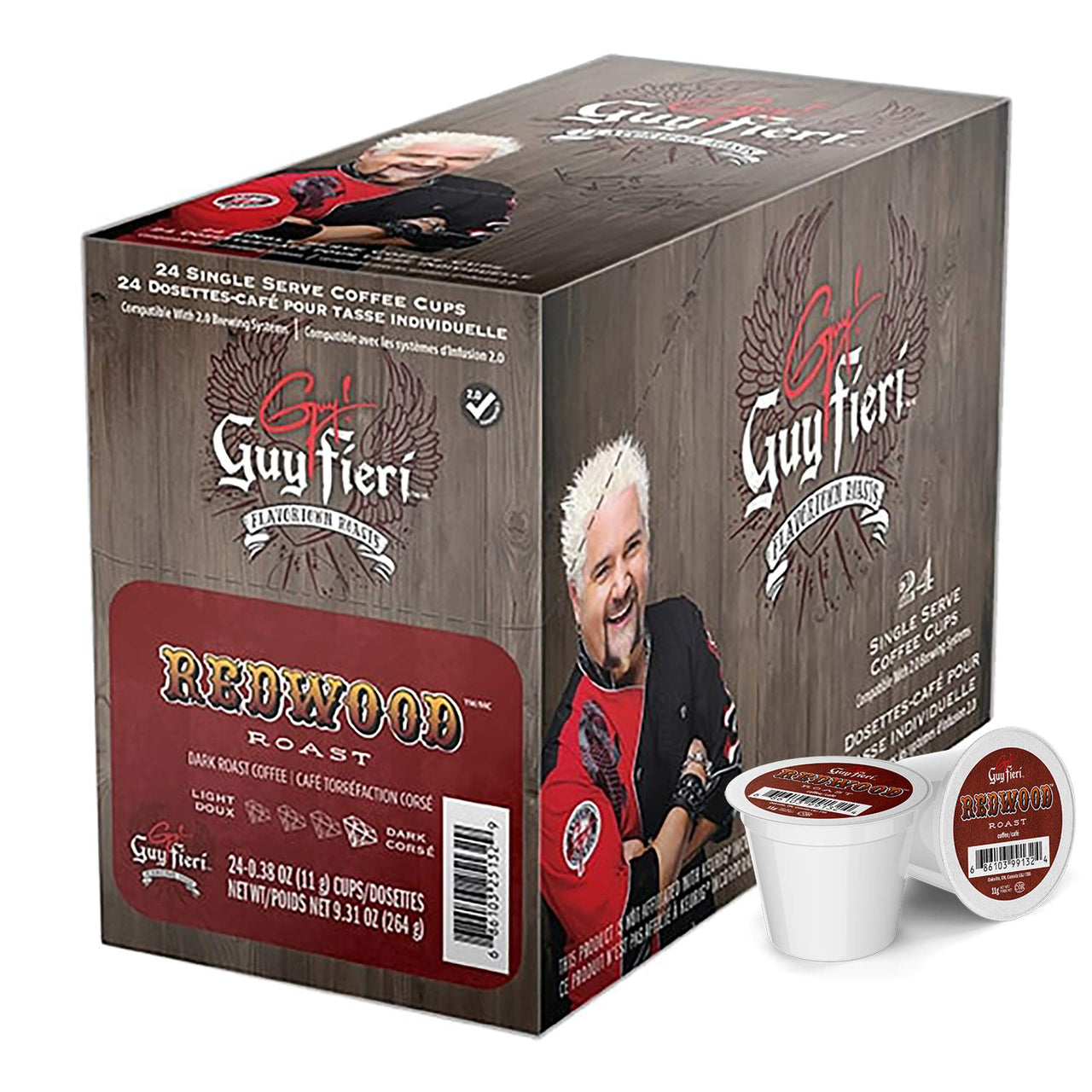Guy Fieri Flavortown Roasts Coffee Pods, Redwood Roast, Bold Dark Roast Single Serve Coffee for Keurig K Cups Brewer Machines, 24 Count