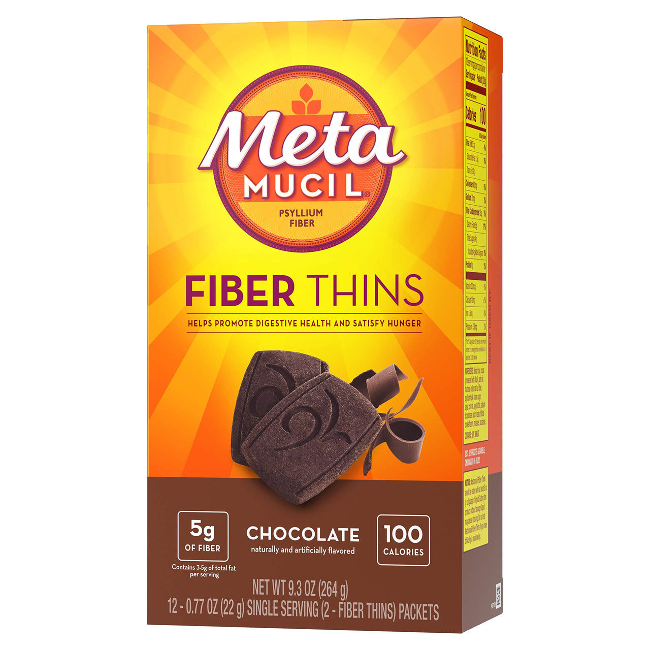 Metamucil Fiber Chewable Thins, Psyllium Husk Fiber Supplement, Chocolate, 12 Ct