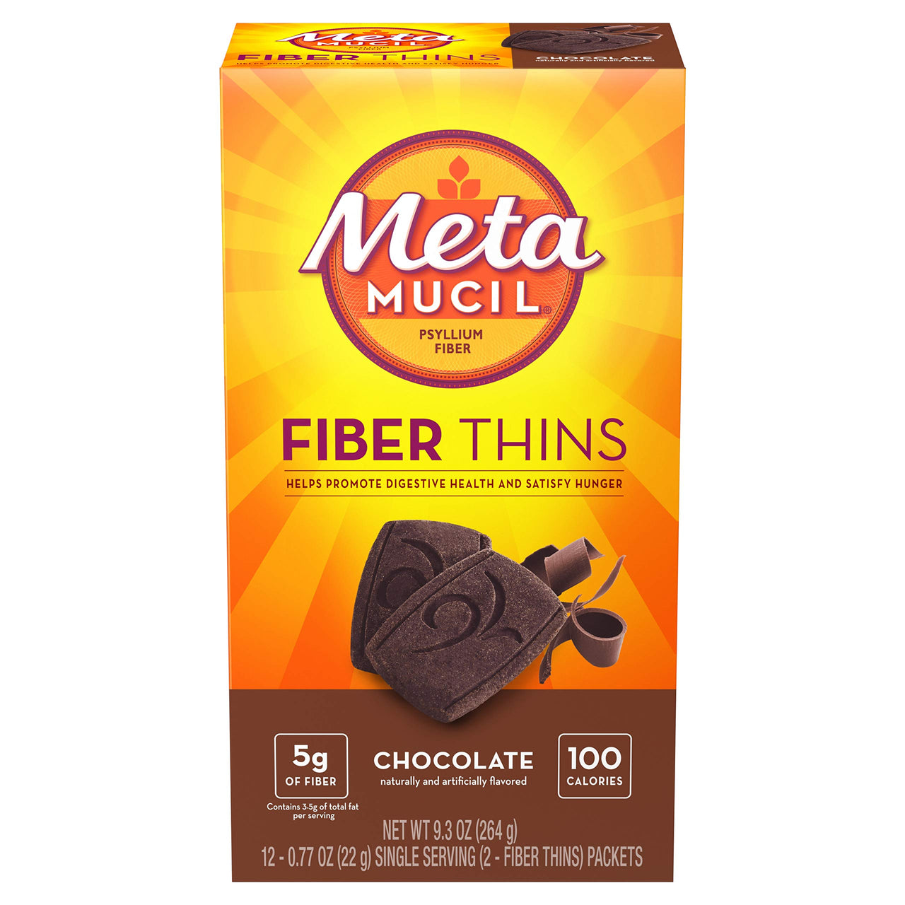 Metamucil Fiber Chewable Thins, Psyllium Husk Fiber Supplement, Chocolate, 12 Ct