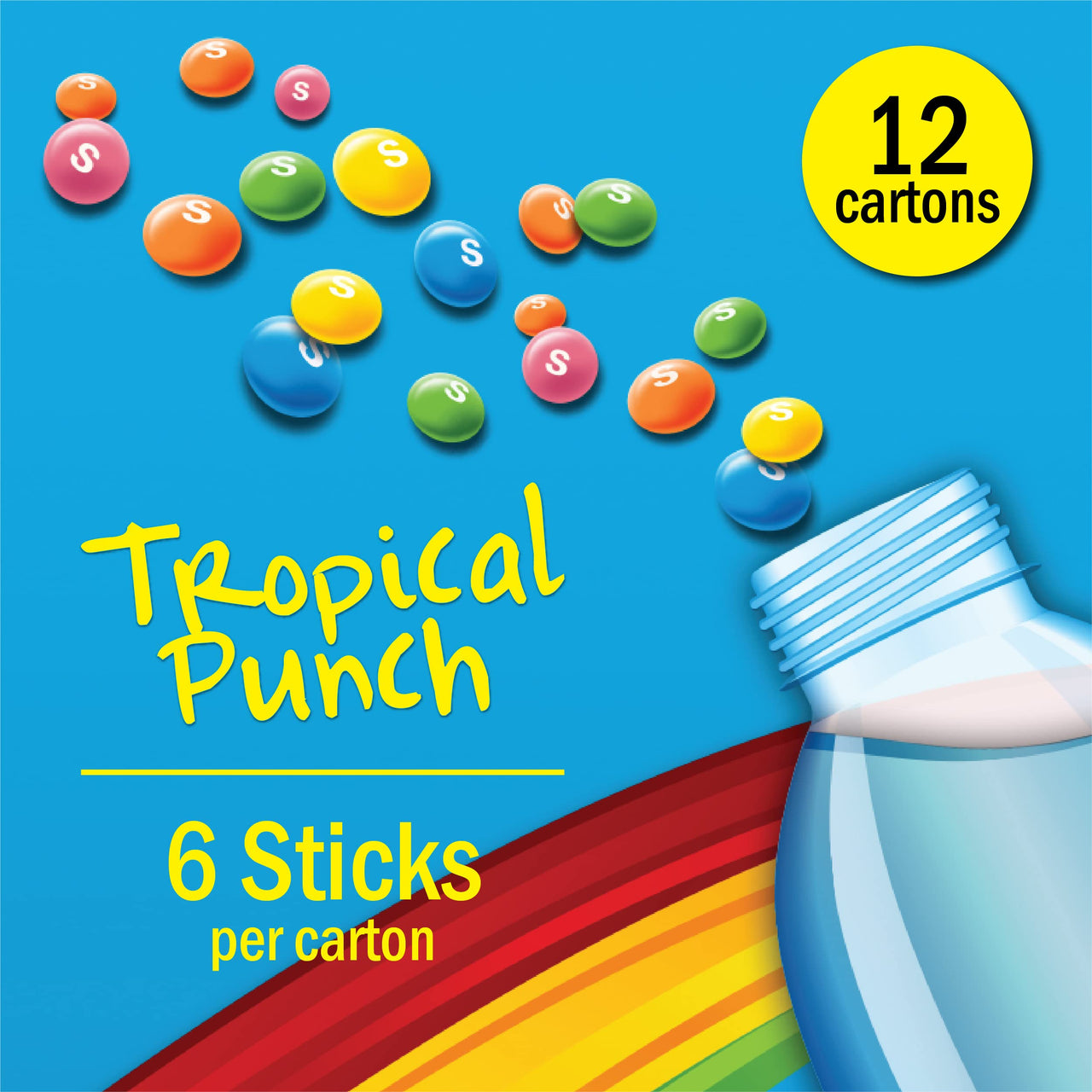 Skittles Tropical Punch Singles to Go Powdered Drink Mix, Zero Sugar, Low Calorie, Includes 12 boxes, 6 Servings per Box, 72 Total Servings,6 Count (Pack of 12)