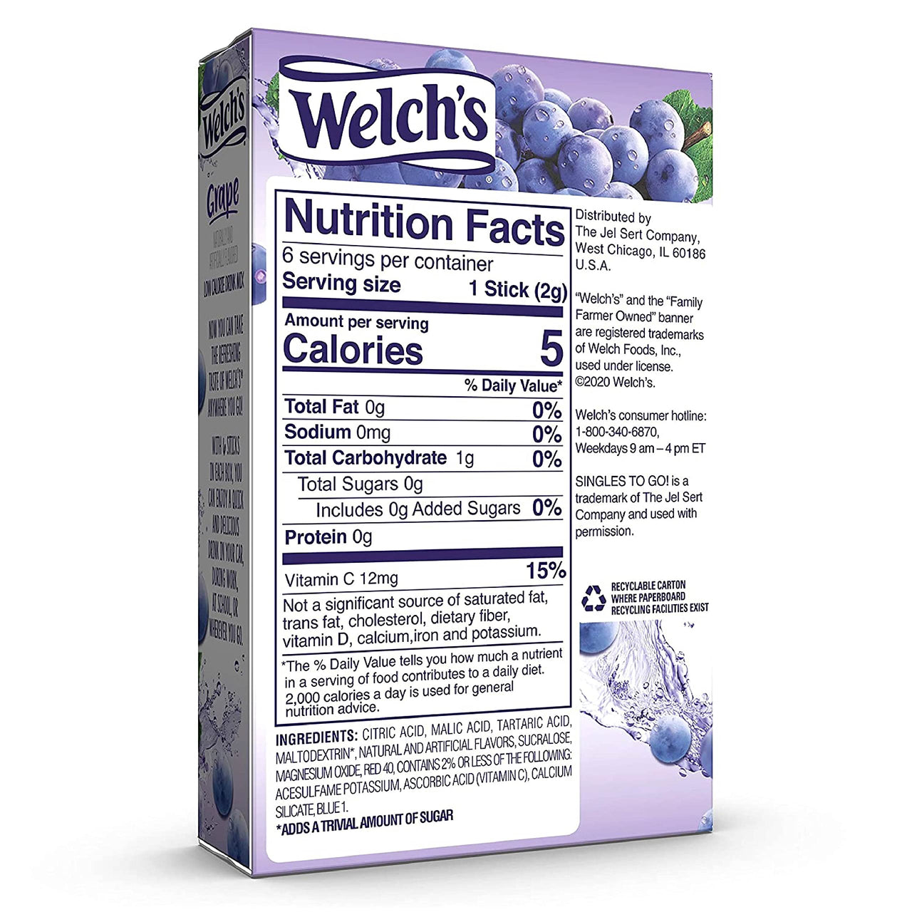 Welch's  Singles To Go Water Drink Mix - Powder Sticks, 12 Boxes with 6 Packets Each - 72 Total Servings, Grape, 0.45 Ounce (Pack of 12)