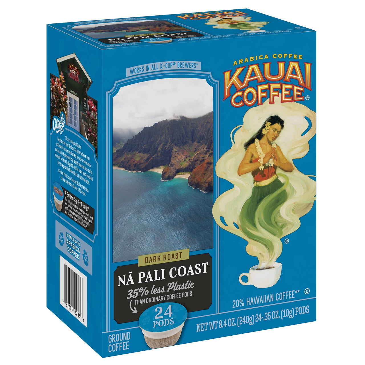 Kauai Coffee Single-Serve Pods, Na Pali Coast Dark Roast- Arabica Coffee, Grown, Harvested and Roasted in Hawaii, Keurig-Compatible Cups - 24 Count