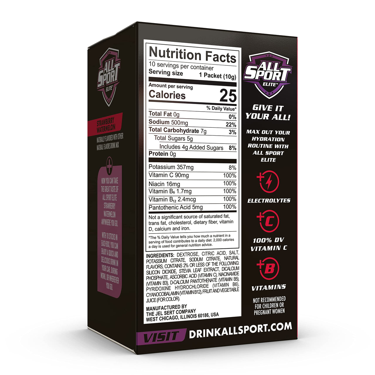 ALL SPORT ELITE - Electrolyte Hydration Performance - Strawberry Watermelon - Singles To Go Powder Packets (10 Sticks)