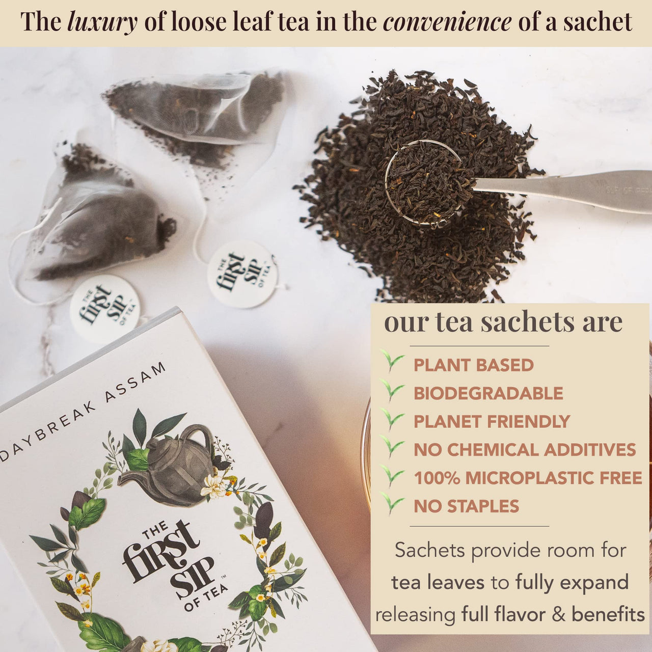 The Spice Hut The First Sip of Tea Daybreak Assam Black Tea, 16 Count Tea Box (SHBX110)