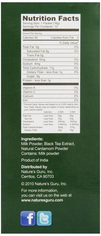 Nature's  Guru Instant Cardamom Chai Tea Drink Mix Unsweetened 10 Count Single Serve On-the-Go Drink Packets