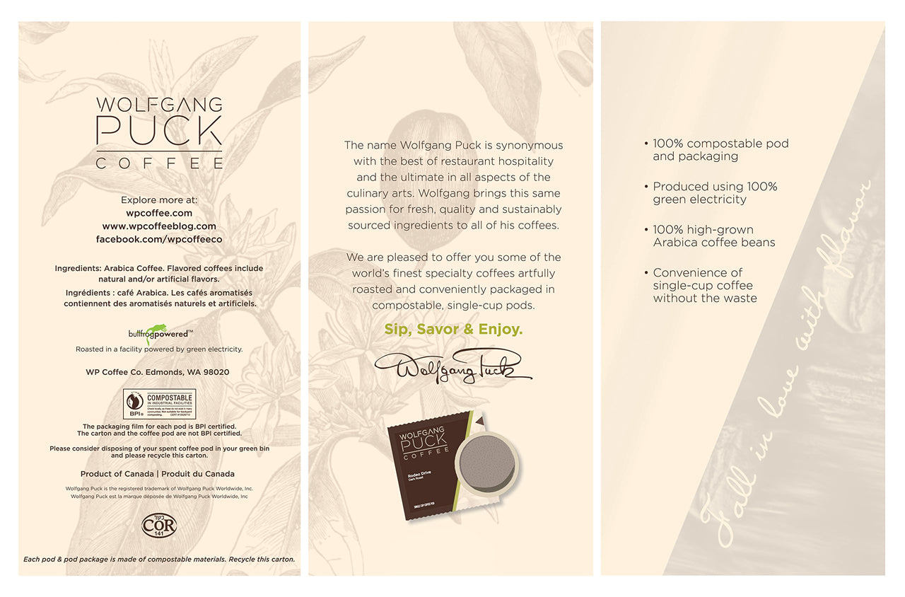 Wolfgang Puck Coffee, Sorrento Coffee, 9.5 Gram Pods, 18 Count