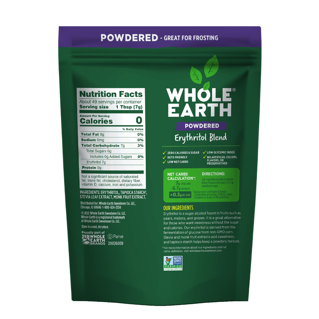 Whole Earth Powdered Erythritol Plant-Based Confectioner's  Sugar Alternative, 12 Ounce Resealable Bag