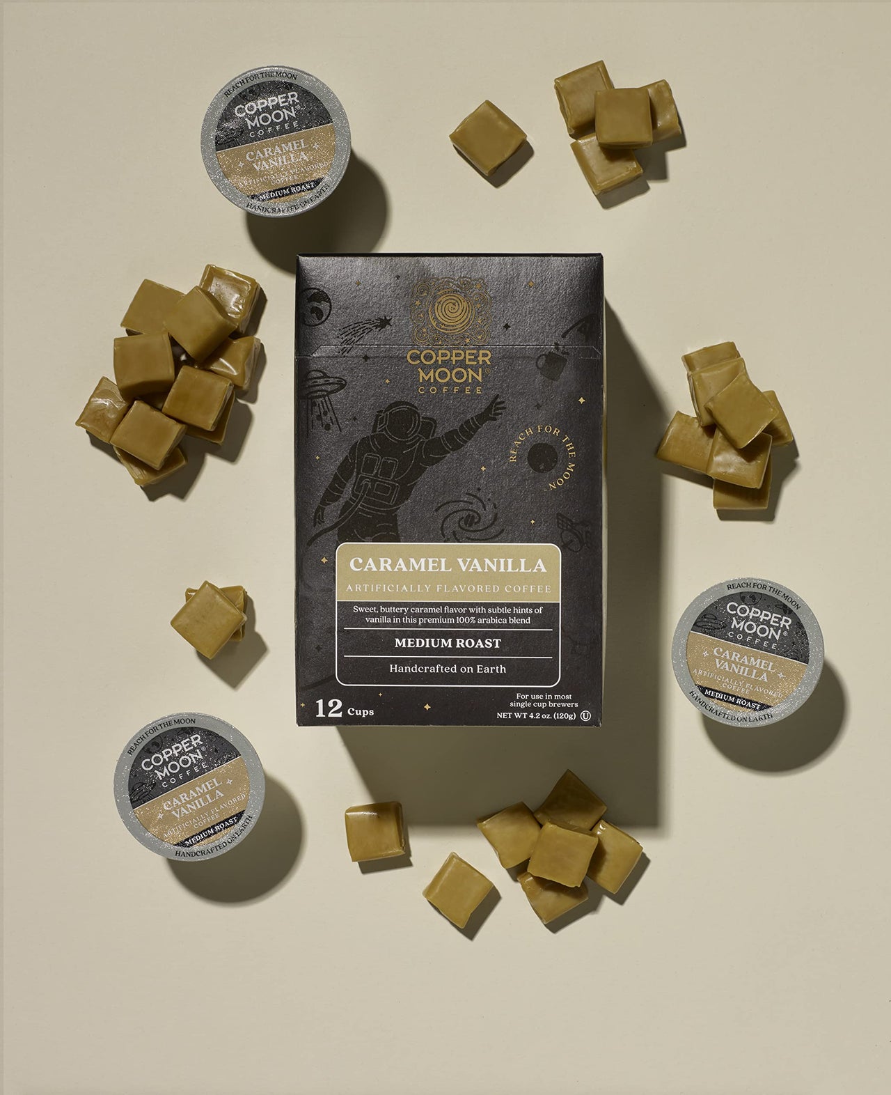 Copper Moon Single Serve Coffee Pods for Keurig K-Cup Brewers, Medium Roast, Caramel Vanilla Blend, 12 Count