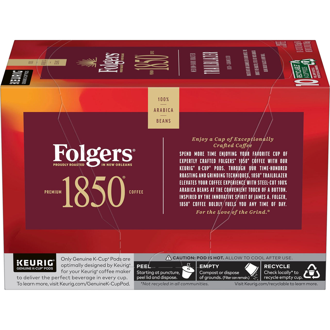 1850 by Folgers Trailblazer Medium Dark Roast Coffee, 10 Keurig K-Cup Pods