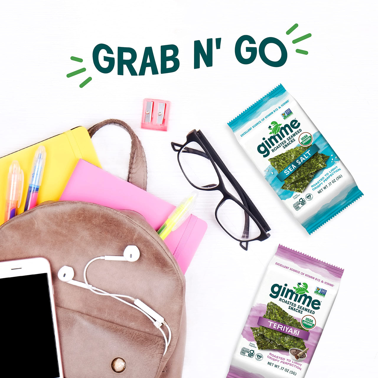 gimMe - Teriyaki - 6 Count - Organic Roasted Seaweed SheetsKeto, Vegan, Gluten Free - Great Source of Iodine & Omega 3s - Healthy On-The-Go Snack for Kids Adults