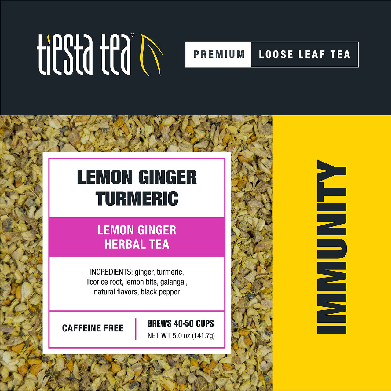 Lemon Ginger Turmeric, Loose Leaf Lemon Ginger Herbal Tea, Non-Caffeinated, Hot & Iced Tea, 5 oz Tin - 50 Cups, Natural Flavors, No Artificials, Herbal Tea Loose Leaf Blend