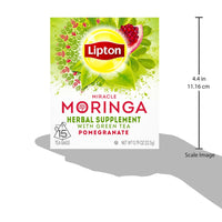 Lipton Herbal Supplement Tea Bags, Miracle Moringa with Green Tea and Pomegranate, 15 ct, Pack of 4