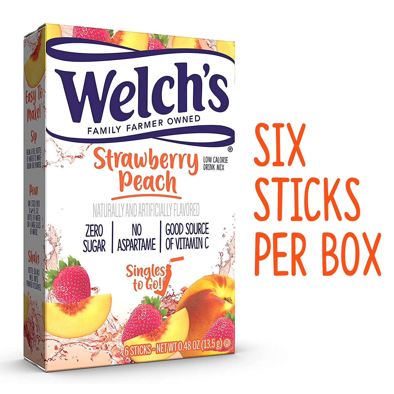 Welch's  Singles To Go Water Drink Mix - Powder Sticks, Strawberry Peach, 0.48 Ounce (Pack of 12)