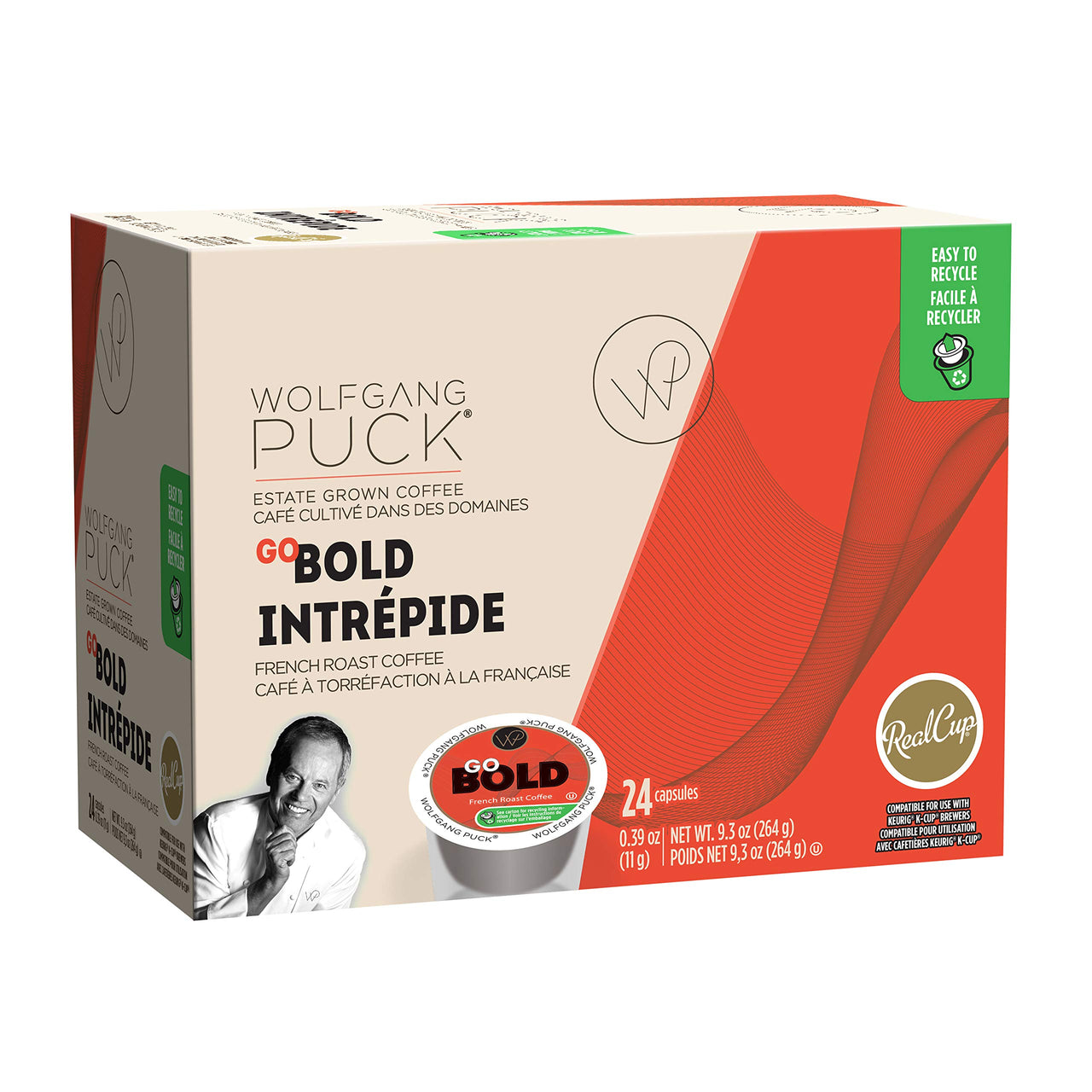 Wolfgang Puck Coffee Single Serve Capsules, French Roast, Compatible with Keurig K-Cup Brewers, Go Bold, 24 Count