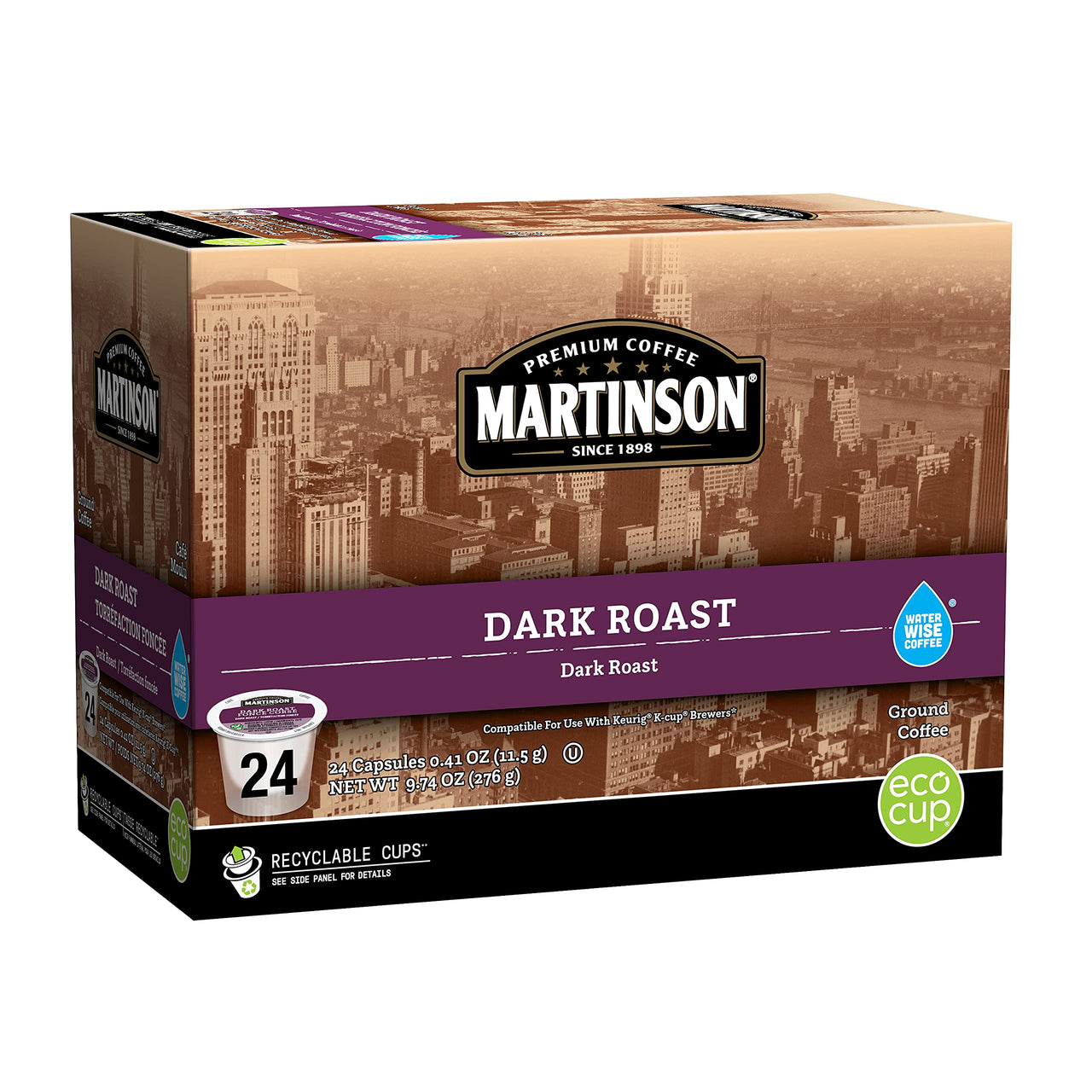 Martinson Single Serve Coffee Capsules, Dark Roast, Compatible with Keurig K-Cup Brewers, 24 Count