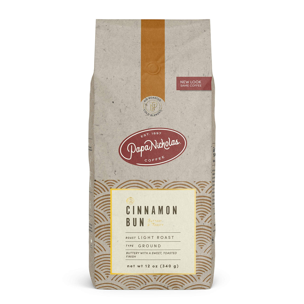 PapaNicholas Coffee Ground Coffee, Cinnamon Bun, 12 Ounce