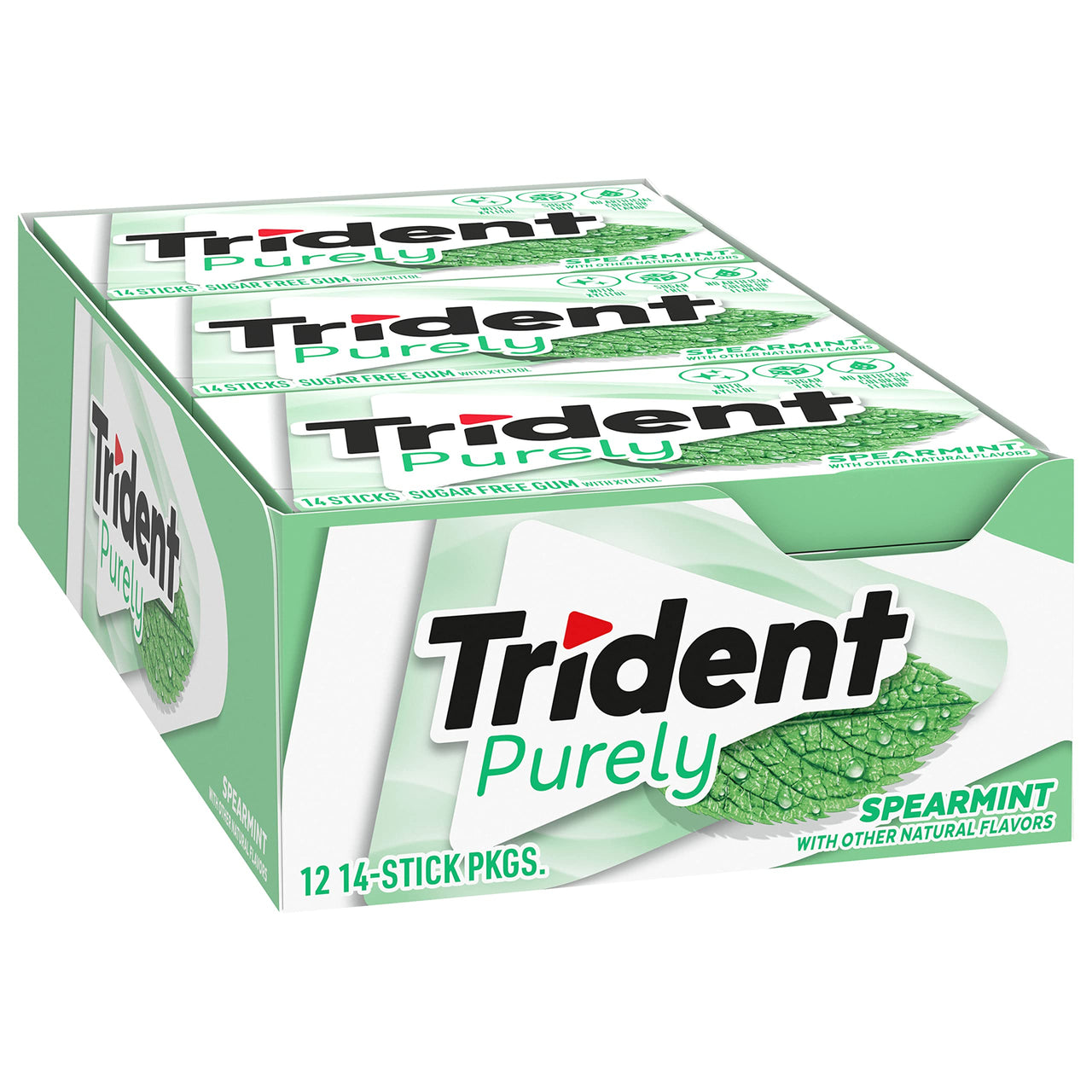 Trident Purely Spearmint Sugar Free Gum, 12 Packs of 14 Pieces (168 Total Pieces)