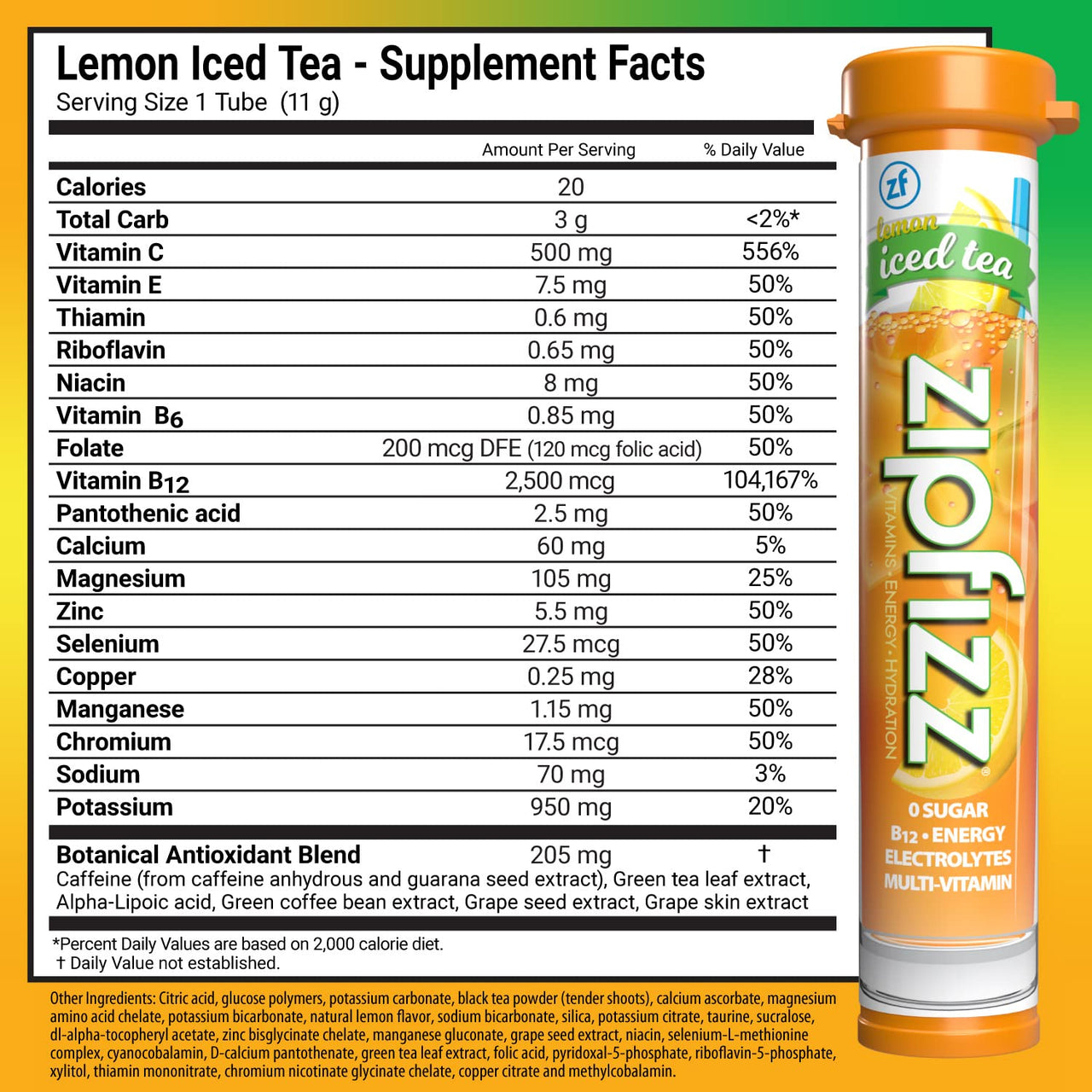 Zipfizz Energy Drink Mix, Electrolyte Hydration Powder with B12 and Multi Vitamin, Lemon Iced Tea (20 Pack)