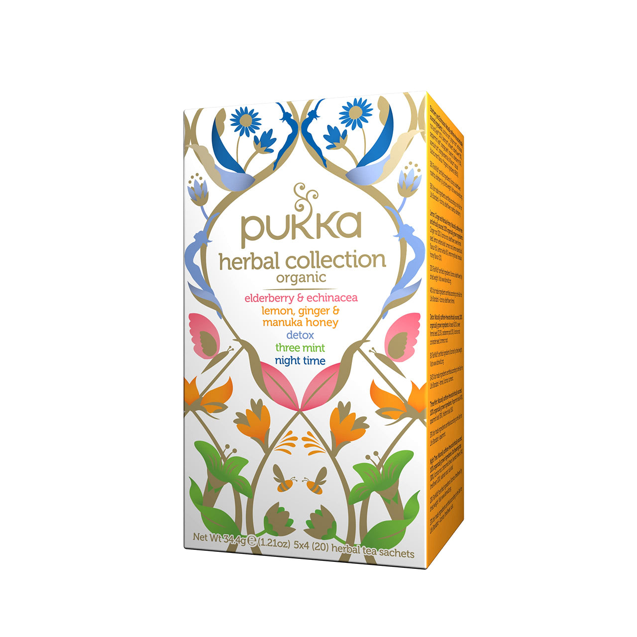 Pukka Tea Variety Pack, Organic Herbal Tea Bags, Five Flavors; Elderberry & Echinacea, Lemon, Ginger & Manuka Honey, Night Time, Three Mint and Detox, 20 count (Pack 0f 3)