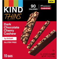 KIND THINS Dark Chocolate Cherry Chashew Bars, Gluten Free, 5g Sugar, 0.74 oz bars, 10 count