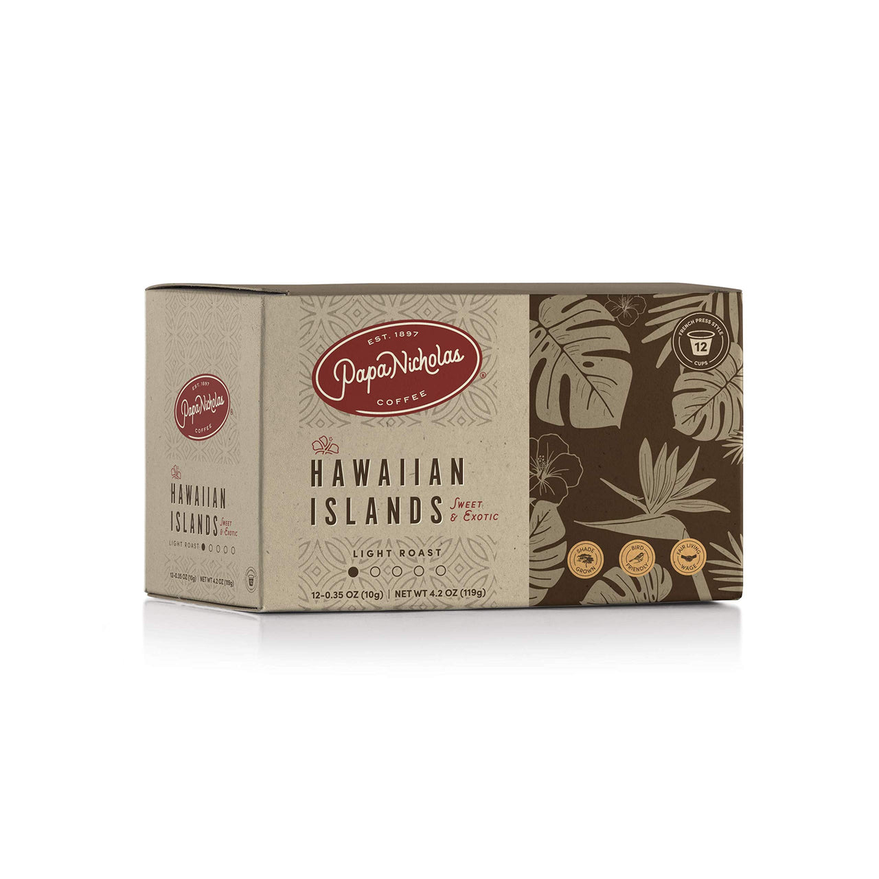 Papanicholas Coffee Single Serve Coffee Cups, Fits Keurig K Cup Brewers, Coffee Pods Hawaiian Islands Blend,12 Ounce