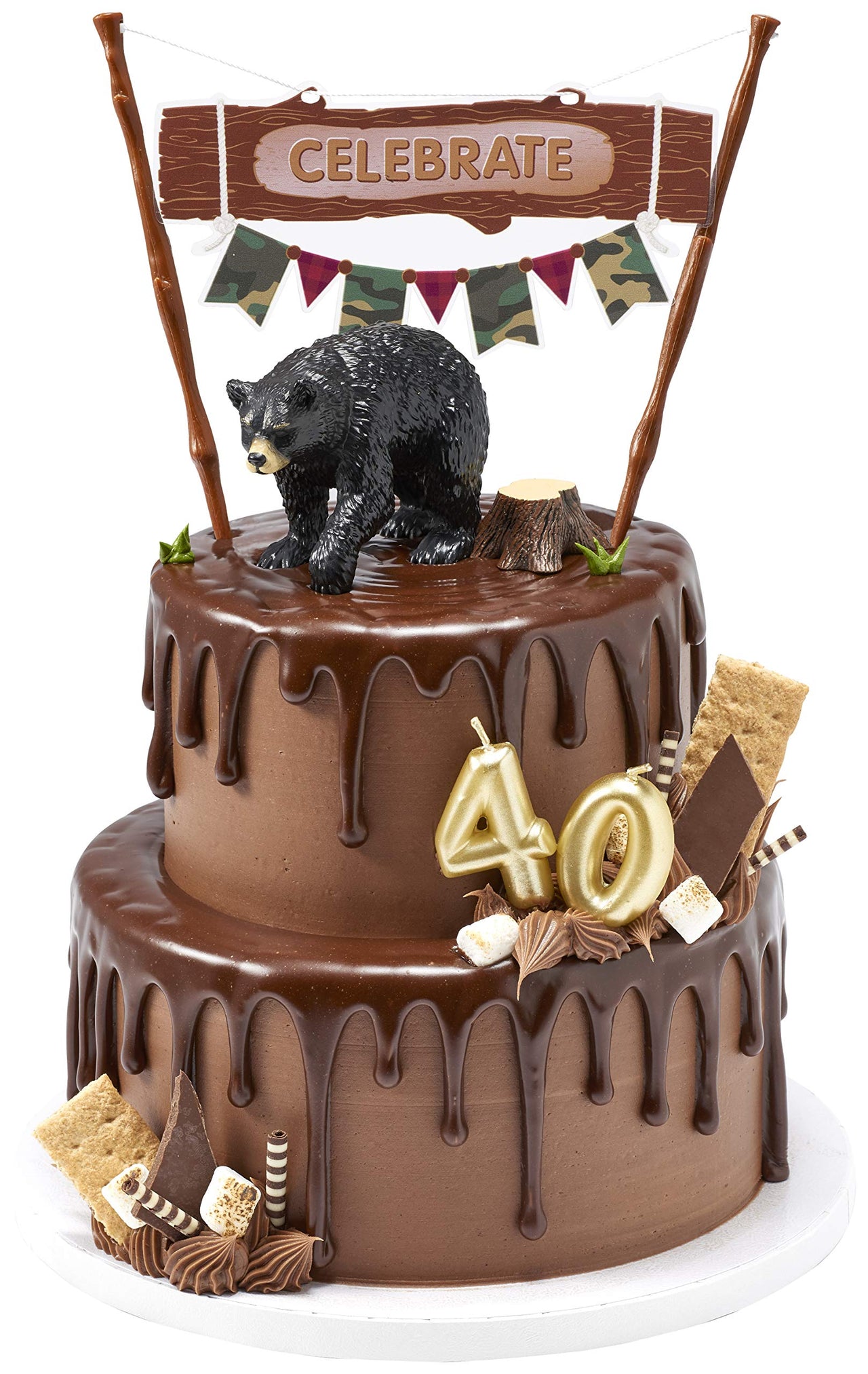 DecoSet Wild Black Bear Cake Topper, Ready to Use Cake Decoration, Food Safe Strong Plastic Animal Figurine