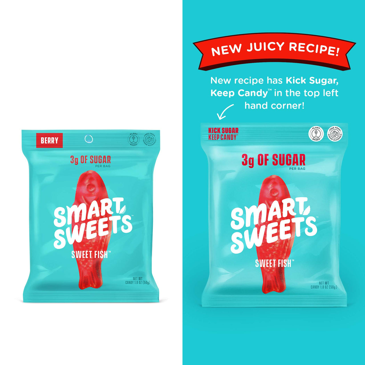SmartSweets Sweet Fish, Candy with Low Sugar (3g), Low Calorie(100), Plant-Based, Free From Sugar Alcohols, No Artificial Colors or Sweeteners, 1.8oz. (Pack of 6)