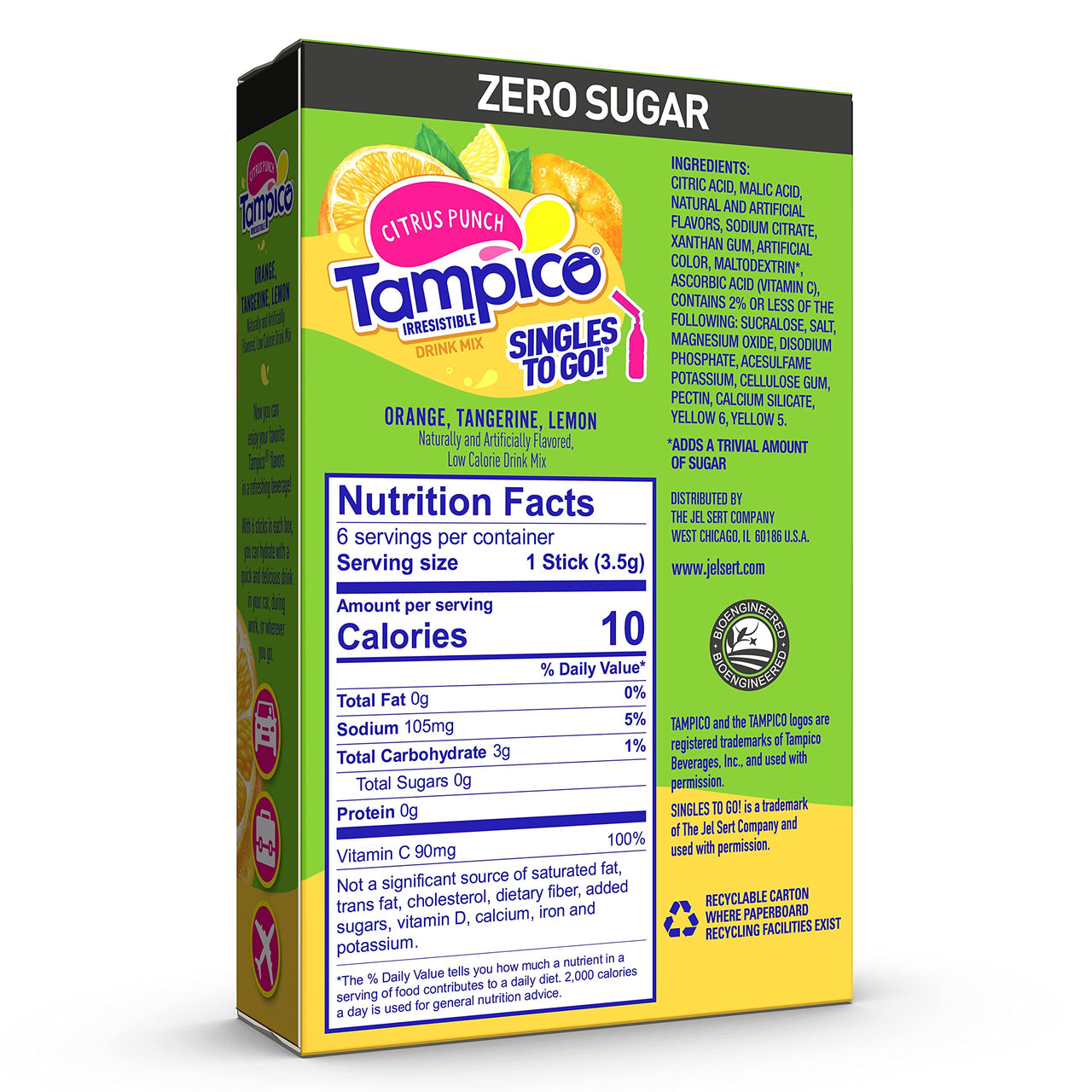 Tampico Singles To Go Drink Mix Packets, Citrus Punch, 6-Count Box  Zero Sugar, Low Calorie Powdered Drink Packets, 100% DV of Vitamin C per Serving, Convenient, On-The-Go Water Enhancers