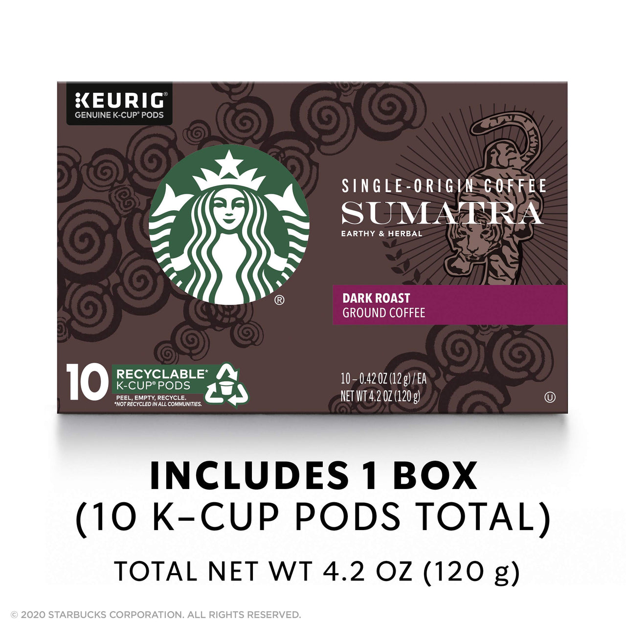 Starbucks Dark Roast K-Cup Coffee Pods  Sumatra for Keurig Brewers  1 box (10 pods) (Pack of 2)
