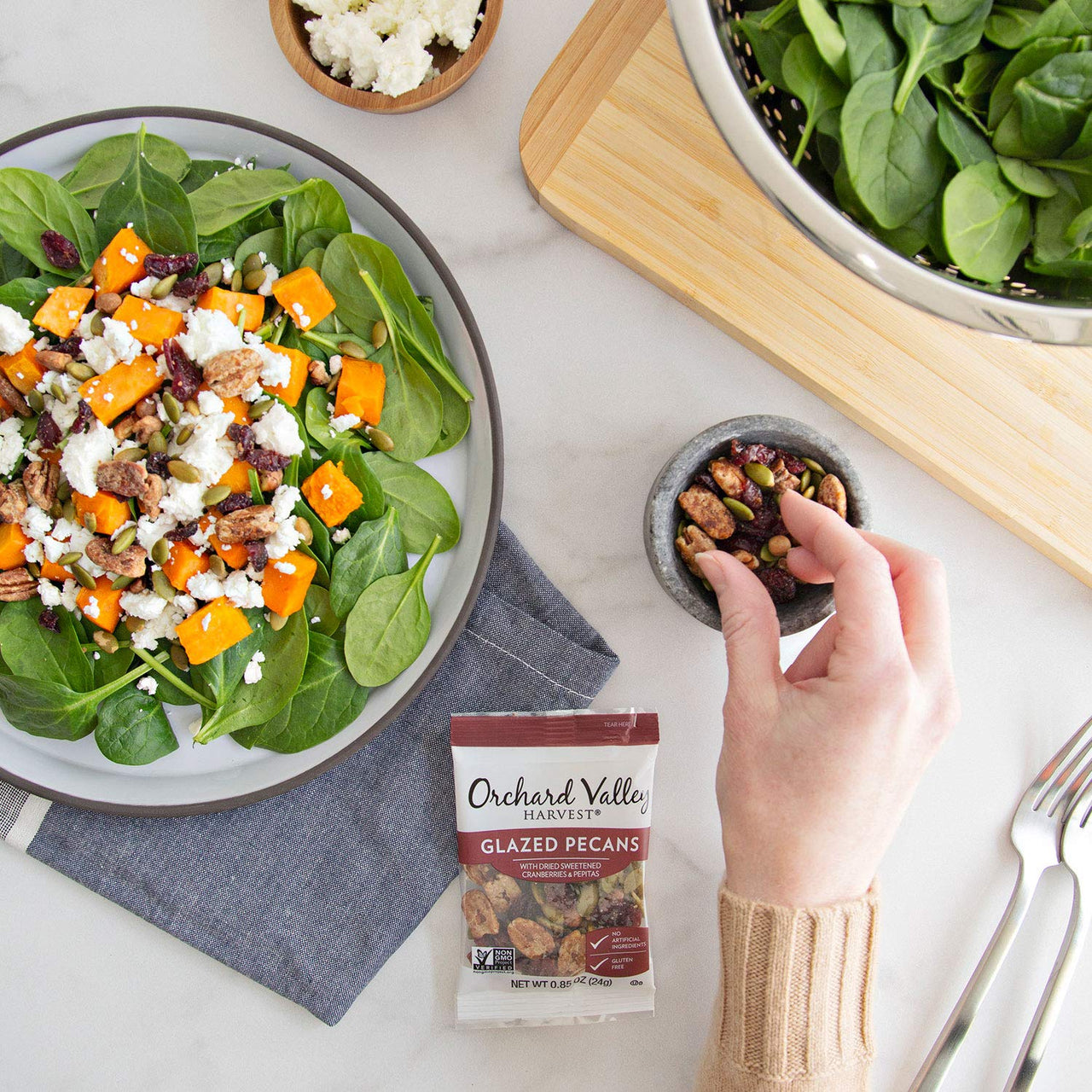 Orchard Valley Harvest Glazed Pecans Salad Toppers, 0.85 Ounce Bags (Pack of 15), with Cranberries and Pepitas, Non-GMO, No Artificial Ingredients