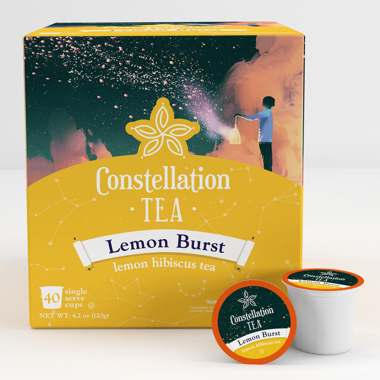 Constellation Tea Lemon Hibiscus Tea Pods Compatible with K Cup Brewers Including 2.0, (Lemon Burst) 40 Count