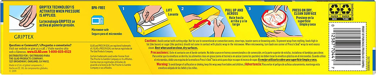 Glad Press'n Seal Plastic Food Wrap - 70 Square Foot Roll (Package May Vary)