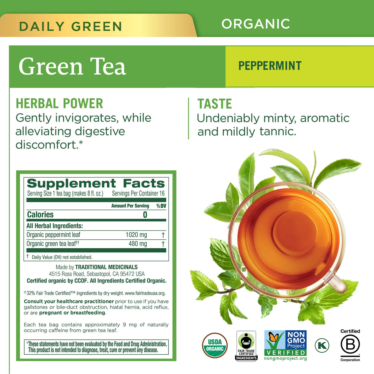 Traditional Medicinals - Organic Green Tea Variety Pack - Includes Matcha, Ginger, Peppermint and Lemongrass - 64 Tea Bags Total (4 Pack),16 Count (Pack of 4)