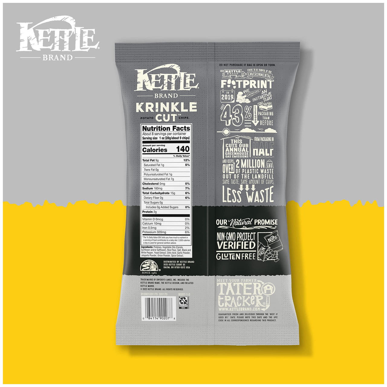 Kettle Brand Krinkle Cut Salt and Fresh Ground Pepper Kettle Potato Chips, Gluten-Free, Non-GMO, 7.5 oz Bag