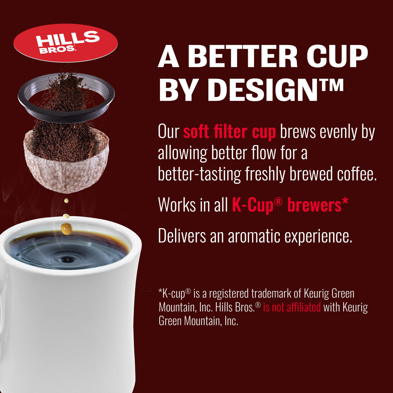 Hills Bros Single Serve Coffee Pods, 100% Colombian Ground Coffee, Medium Roast, 12 Count  Keurig Compatible, Roasted 100% Arabica Coffee Beans, Smooth Balanced Flavor