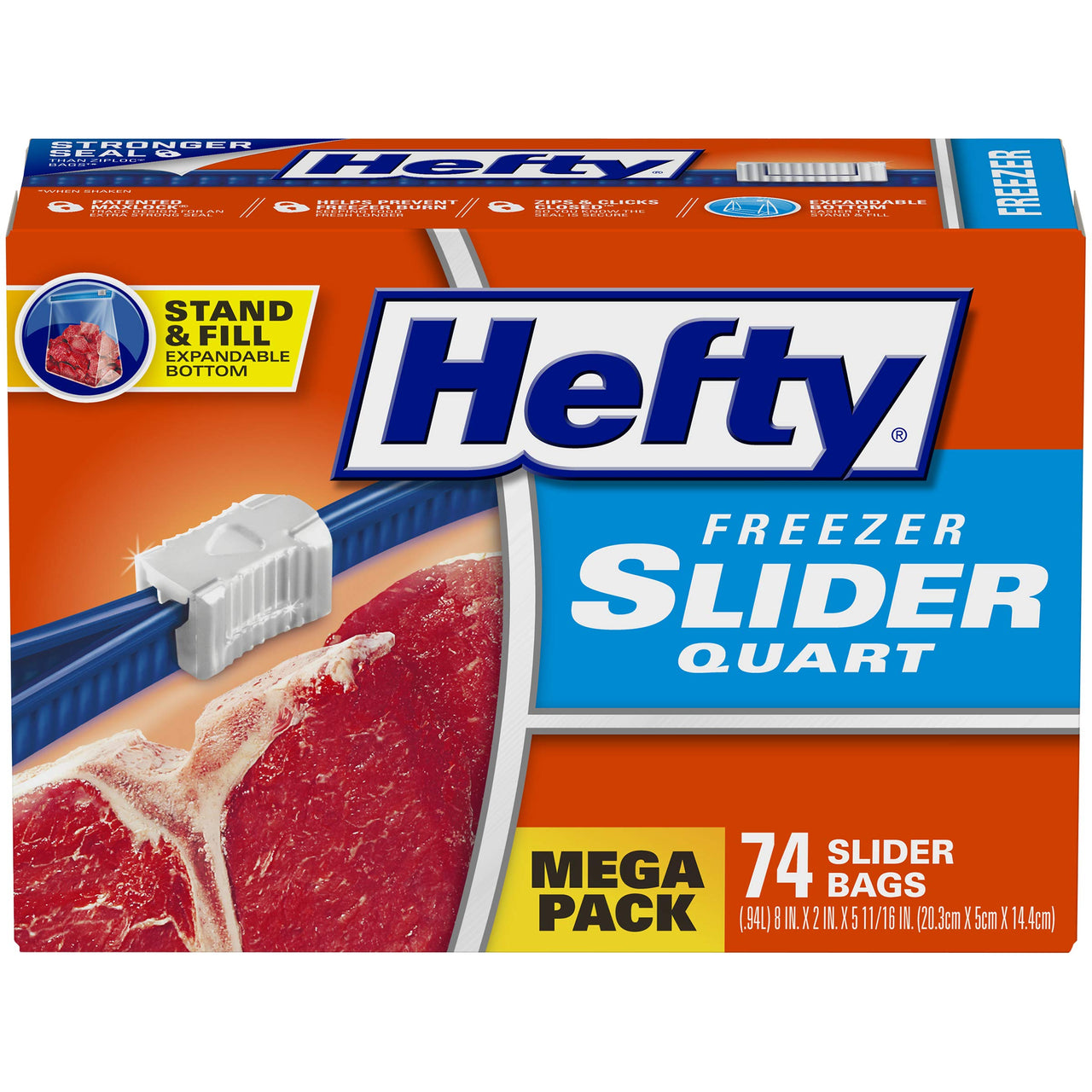 Hefty Slider Freezer Storage Bags, Quart Size, 74 Count Quart - 74 Count