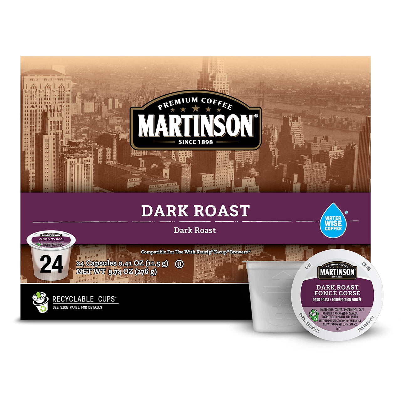 Martinson Single Serve Coffee Capsules, Dark Roast, Compatible with Keurig K-Cup Brewers, 24 Count