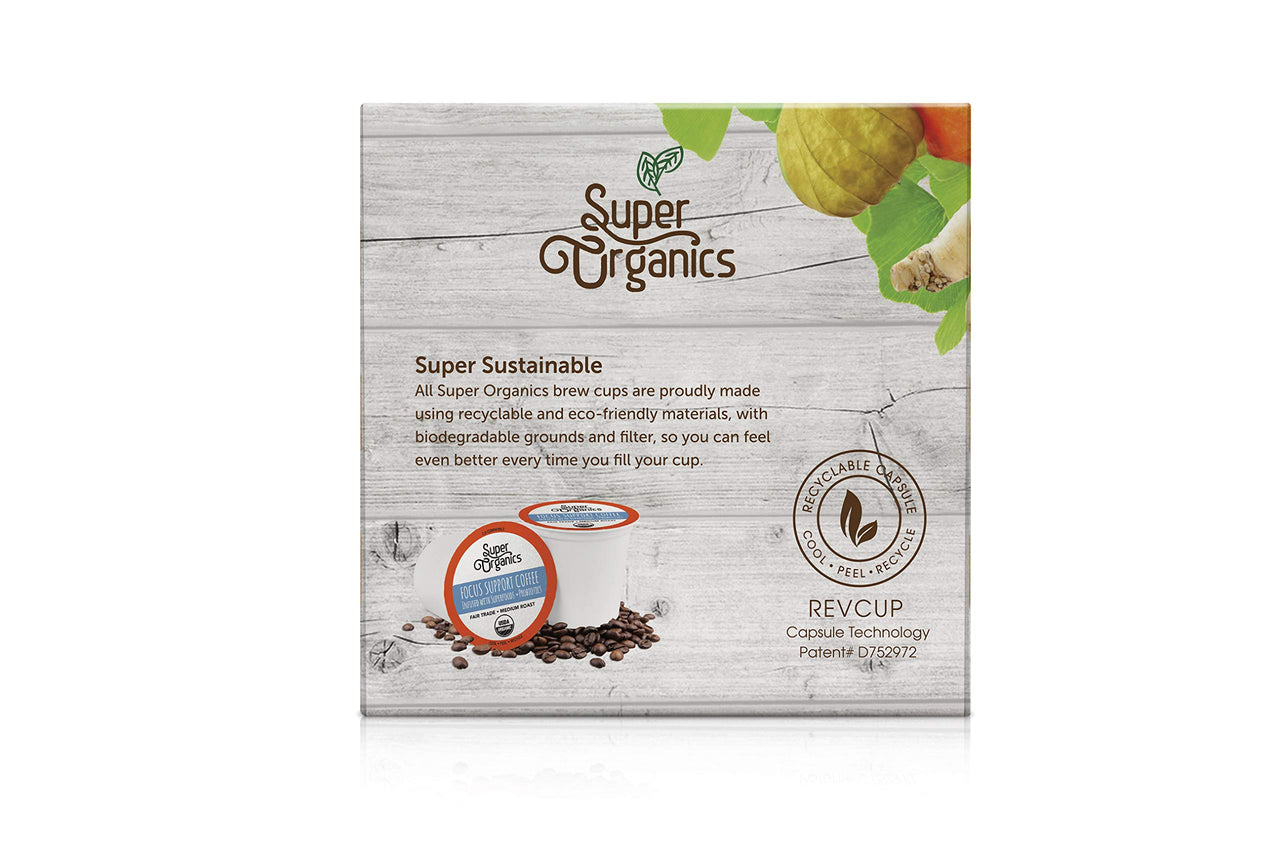 Super Organics Focus Support Coffee Brew Cups With Superfoods & Probiotics, Keurig K-Cup Compatible, Adaptogens, Medium Roast, USDA Certified, Vegan, Non-GMO, 12 Count