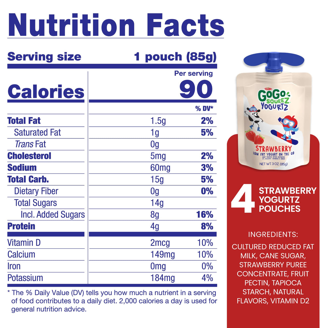 GoGo squeeZ yogurtZ Strawberry, 3 oz (4 Pouches) - Kids Snack Made from Real Yogurt & Fruit - Pantry Friendly Snack, No Fridge Needed - No Preservatives - Kosher Certified - Gluten Free Snack for Kids