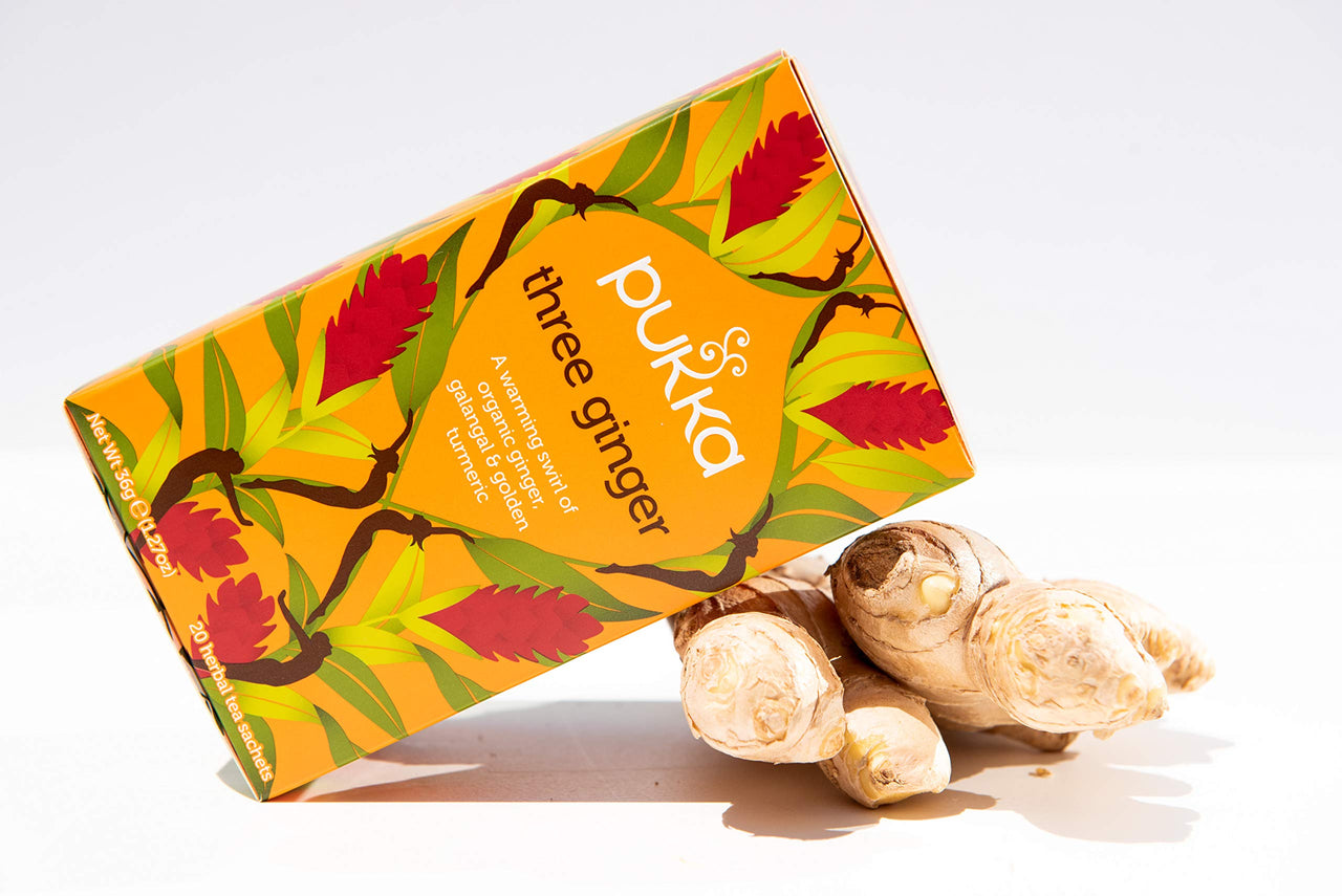 Pukka Three Ginger, Organic Herbal Tea With Turmeric & Galangal, Perfect for After Meals, 60 Tea Bags (3 Pack)
