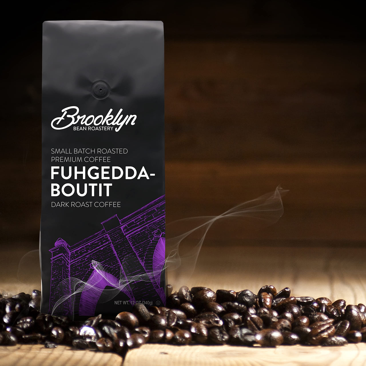 Brooklyn Beans Fuhgeddaboutit 100% Arabica Craft Roasted Ground Coffee, Dark Roast, 12 Ounce Bag
