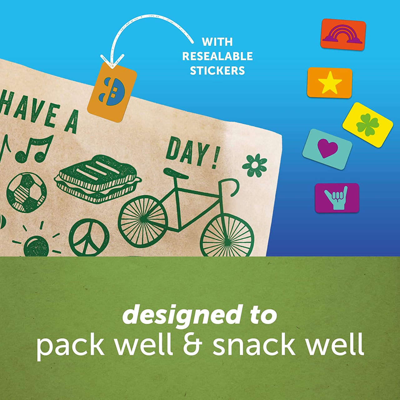 Ziploc Paper Sandwich & Snack Bags, Recyclable & Sealable with Fun Designs, 50 Count